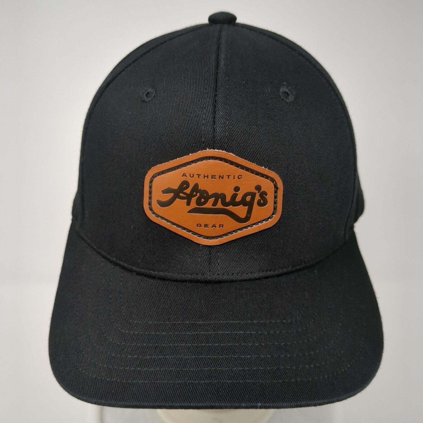 Honig's Leather Patch Snapback Hat Black One Size Adjustable 6 Panel