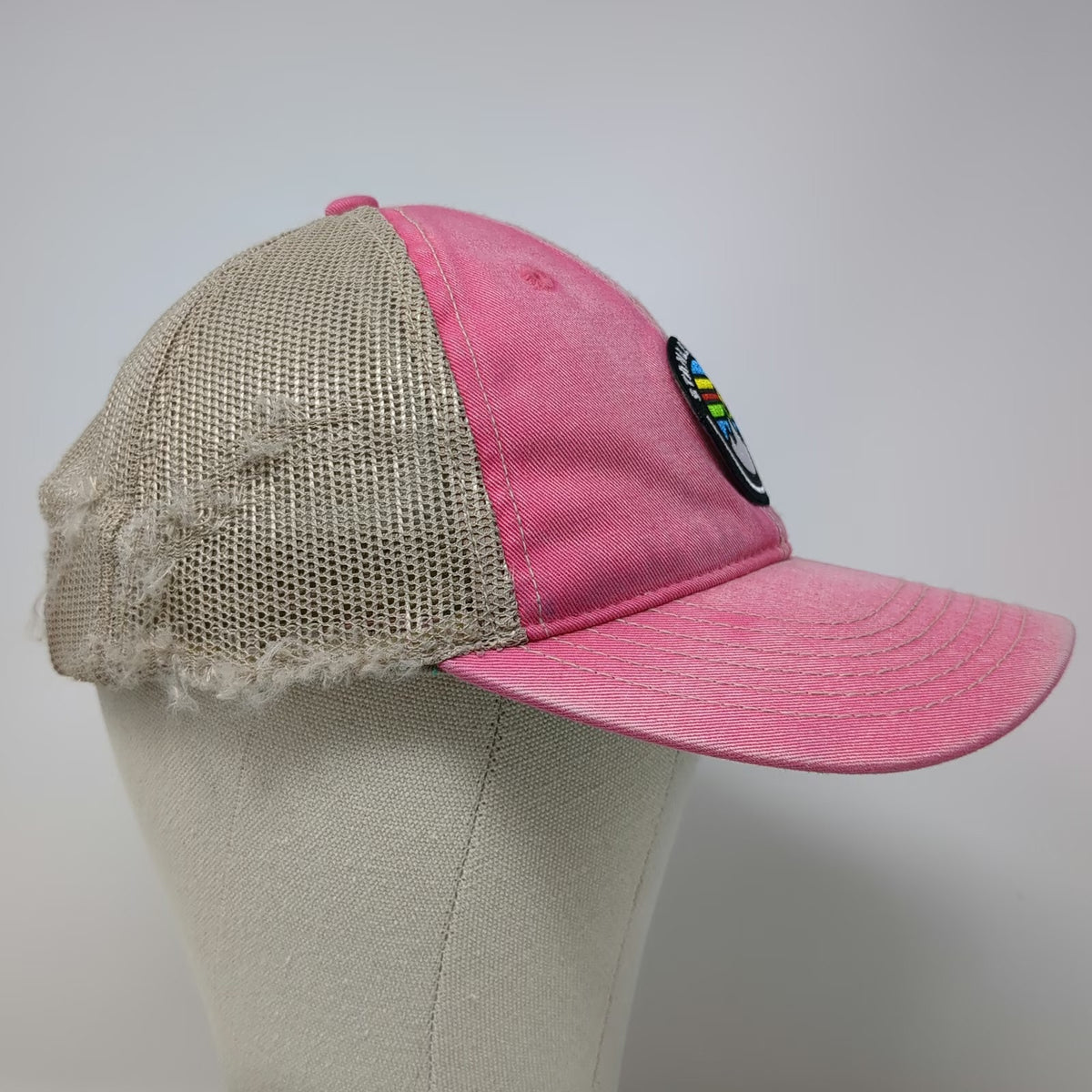 Fahrenheit Stanley Idaho Mountain Patch Pink Trucker Hat One Size Mesh Snapback