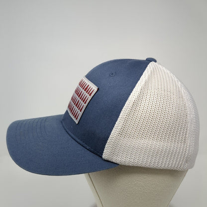 Columbia Tree Flag Fitted Trucker Hat Blue S/M Lightweight Embroidered Mesh Back