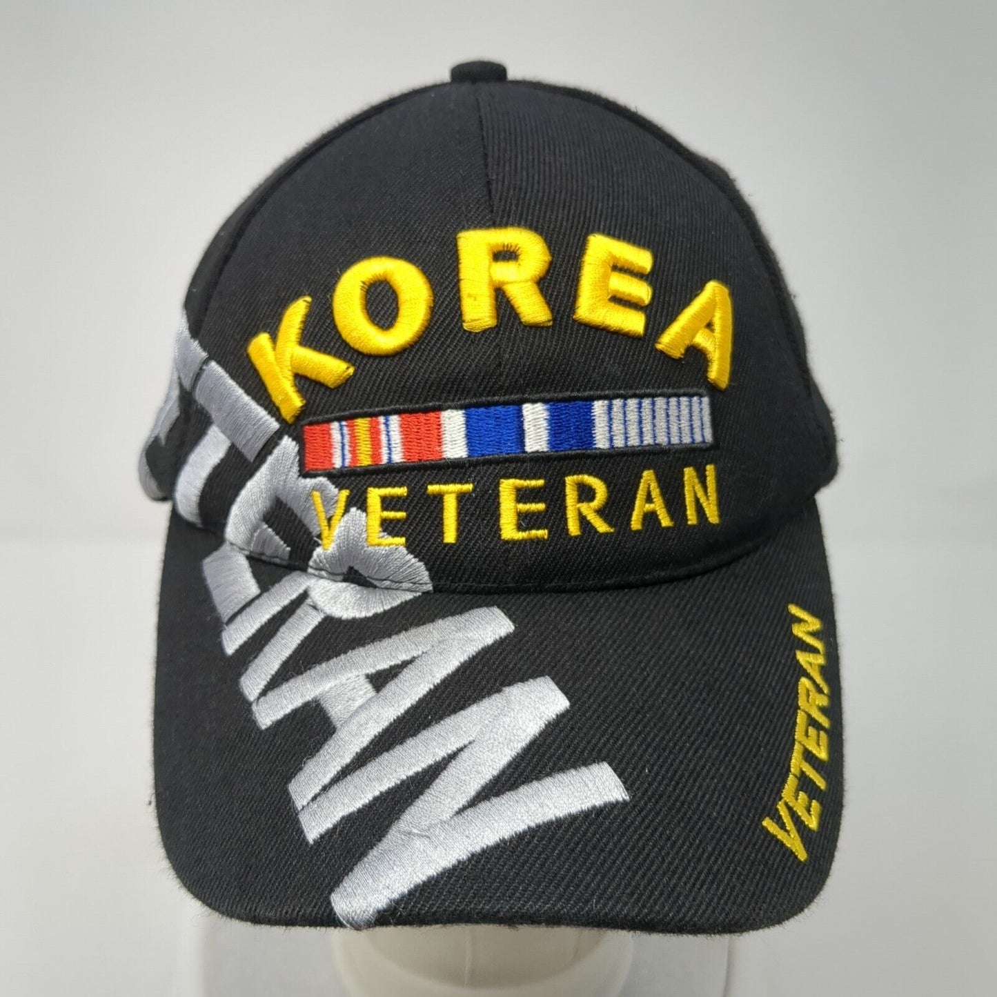 Korea Veteran Strapback Hat Black OS Adjustable Embroidered Patriotic 6 Panel