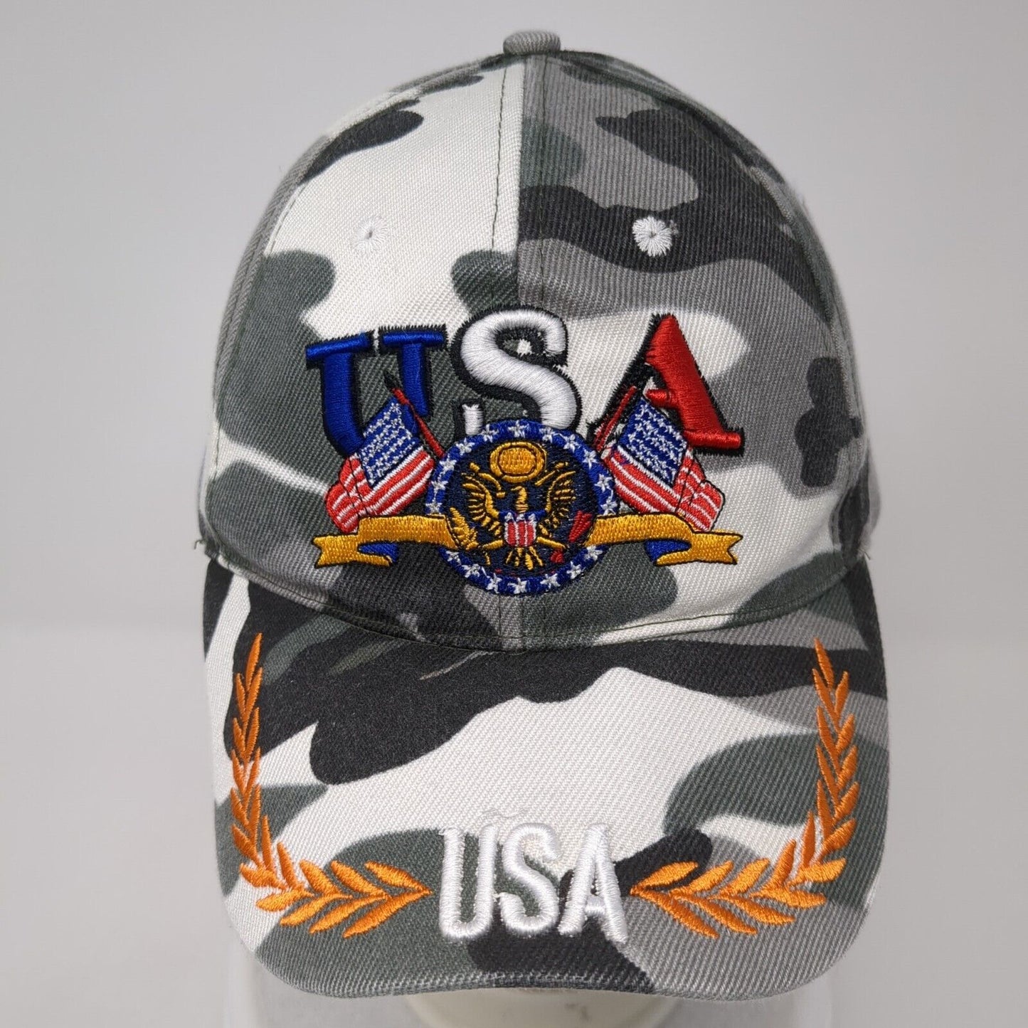 USA Strapback Hat Multicolor One Size Embroidered Camouflage 6 Panel