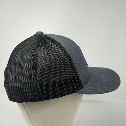 Branded Bills Trucker Hat Gray Black One Size Mesh Back Leather Patch Mountain