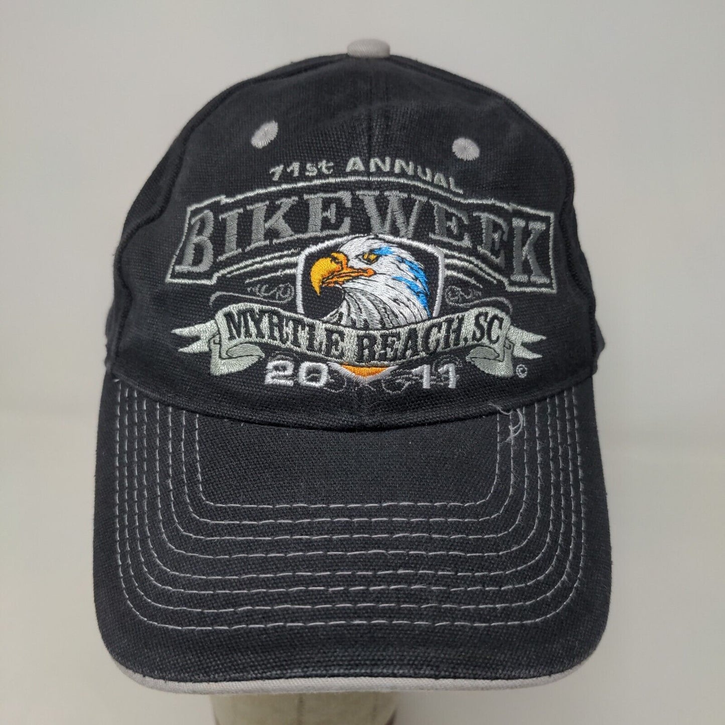 Bike Week 2011 Men's Strapback Hat Black OSFA Embroidered Myrtle Beach Logo