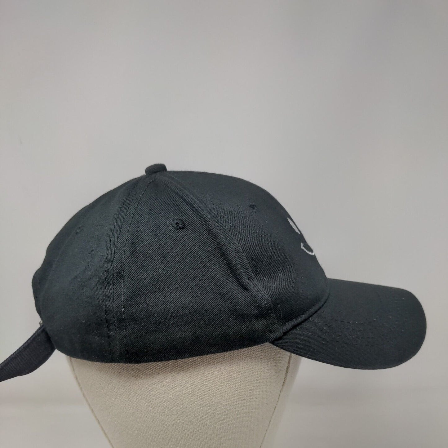 Smiley Face Slideback Hat Black One Size Adjustable Embroidered Cotton JHC