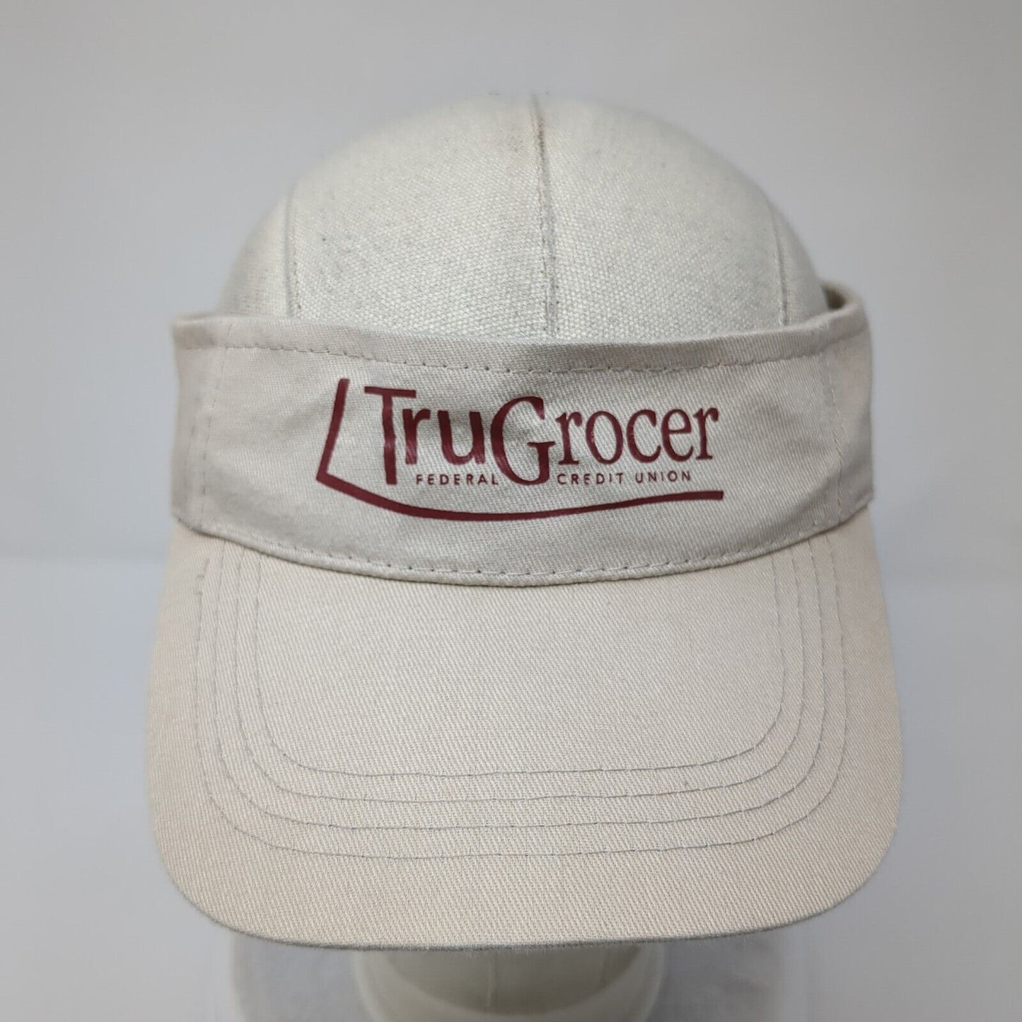 Tru Grocer Federal Credit Union Strapback Sun Visor Hat Tan OSFA Adjustable