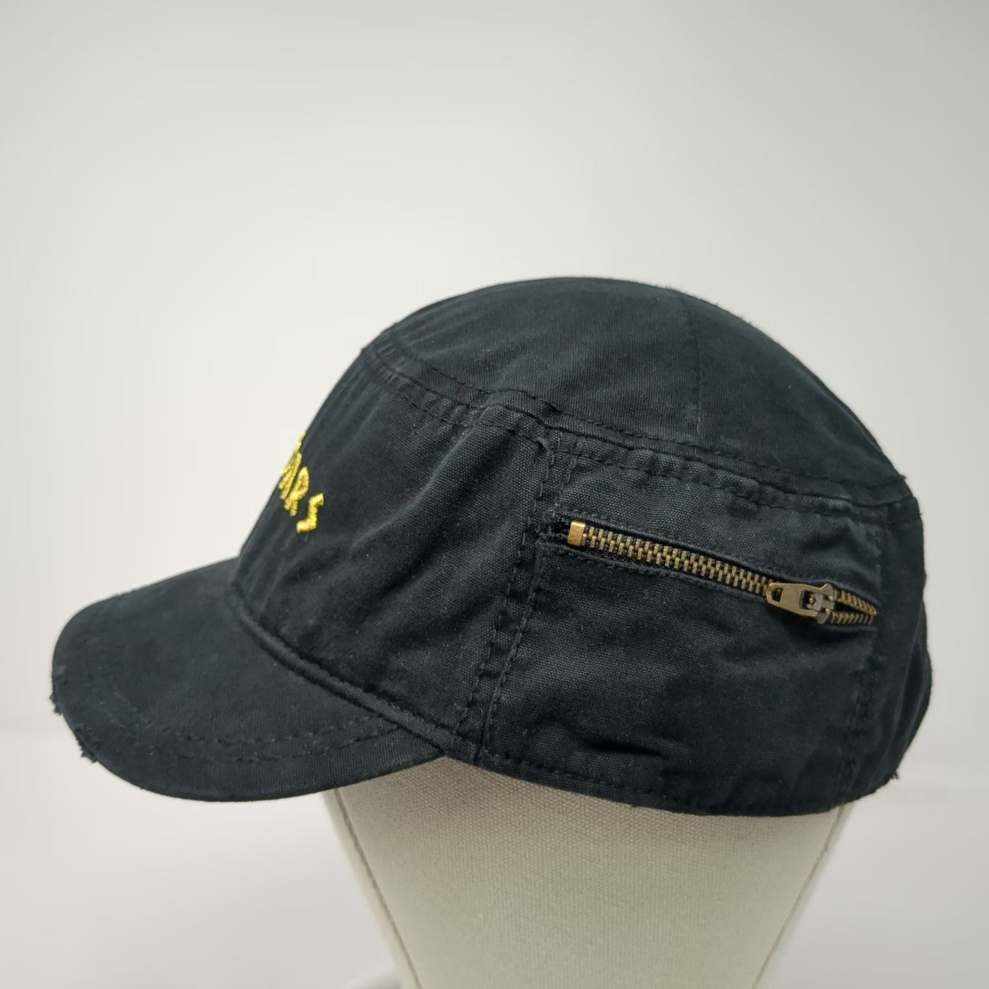 Caesars Black Army Cap One Size Side Zipper Embroidered Strapback Cotton Hat