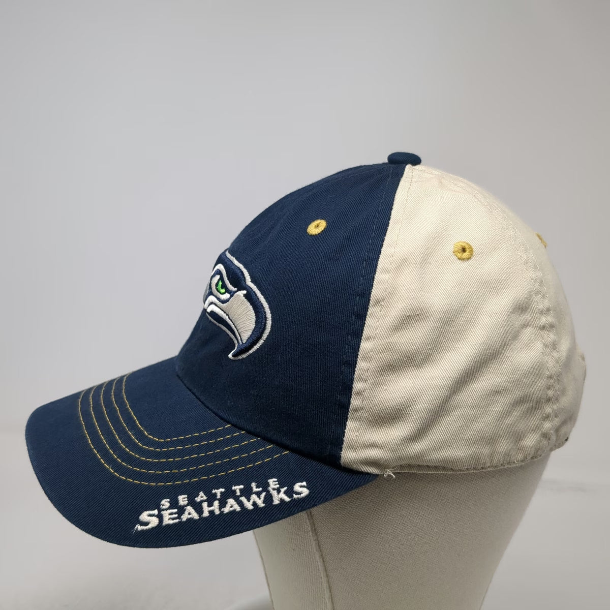 NFL Team Apparel Seattle Seahawks Blue Beige One Size Cap Hat Contrast Stitching