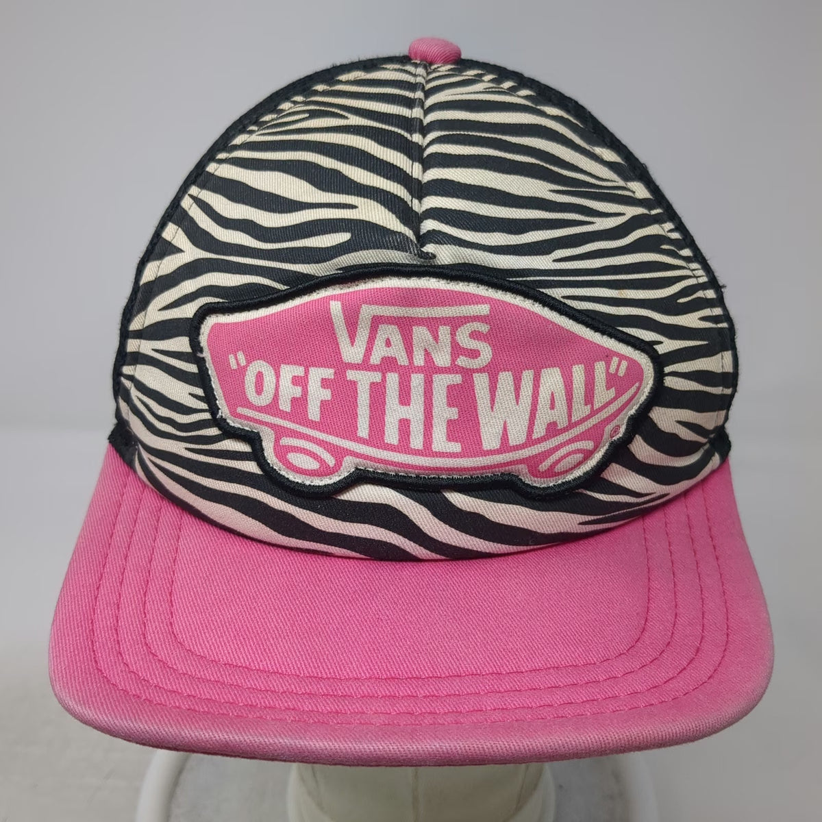 Vans Trucker Hat Pink Black White One Size Zebra Print Mesh Back Snapback