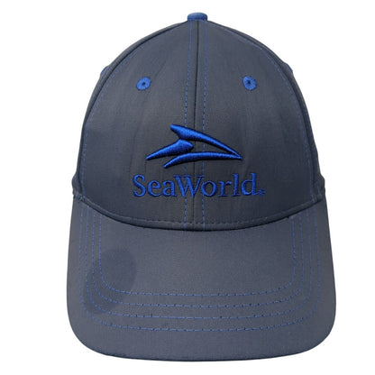 SeaWorld Strapback Hat Blue One Size Adjustable Embroidered Vented Holes 6 Panel