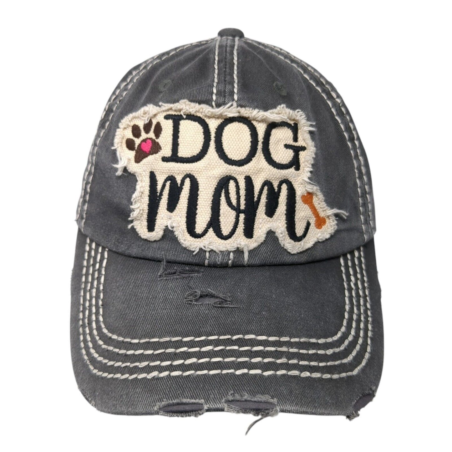 Dog Mom Strapback Hat Gray One Size Solid Distressed KB ETHOS Vintage
