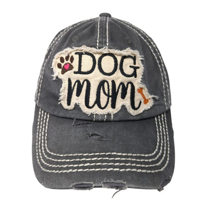 Dog Mom Strapback Hat Gray One Size Solid Distressed KB ETHOS Vintage