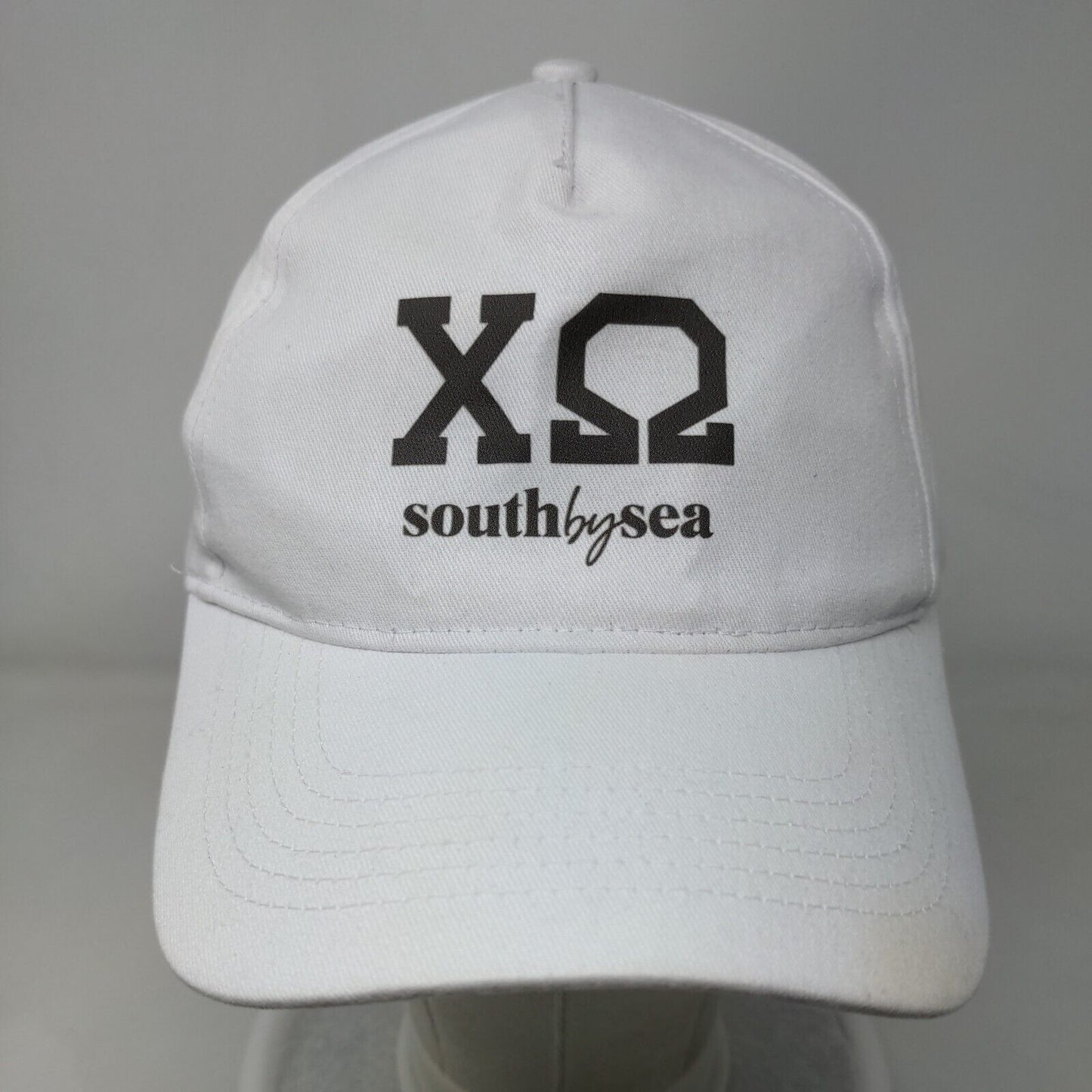 XΩ Chi Omega South by Sea Slideback Hat White OS Vented Holes 6 Panel BIG X