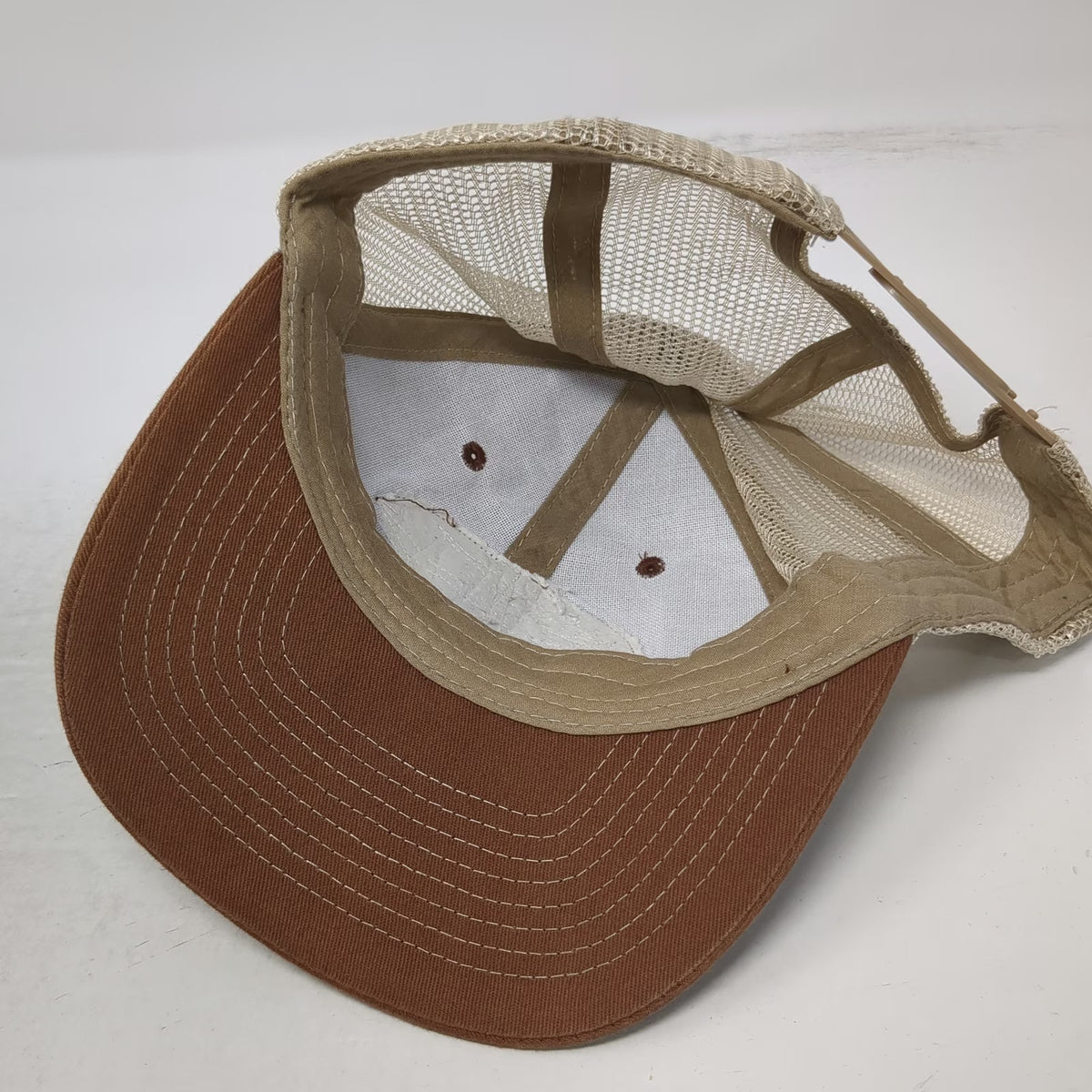 Western Trailers Trucker Hat Brown Beige One Size Snapback Mesh Leather Patch
