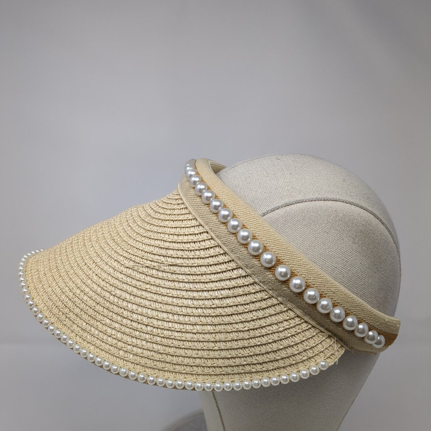 Papillon Clip On Sun Visor Hat Tan One Size Solid Pearl Embellished