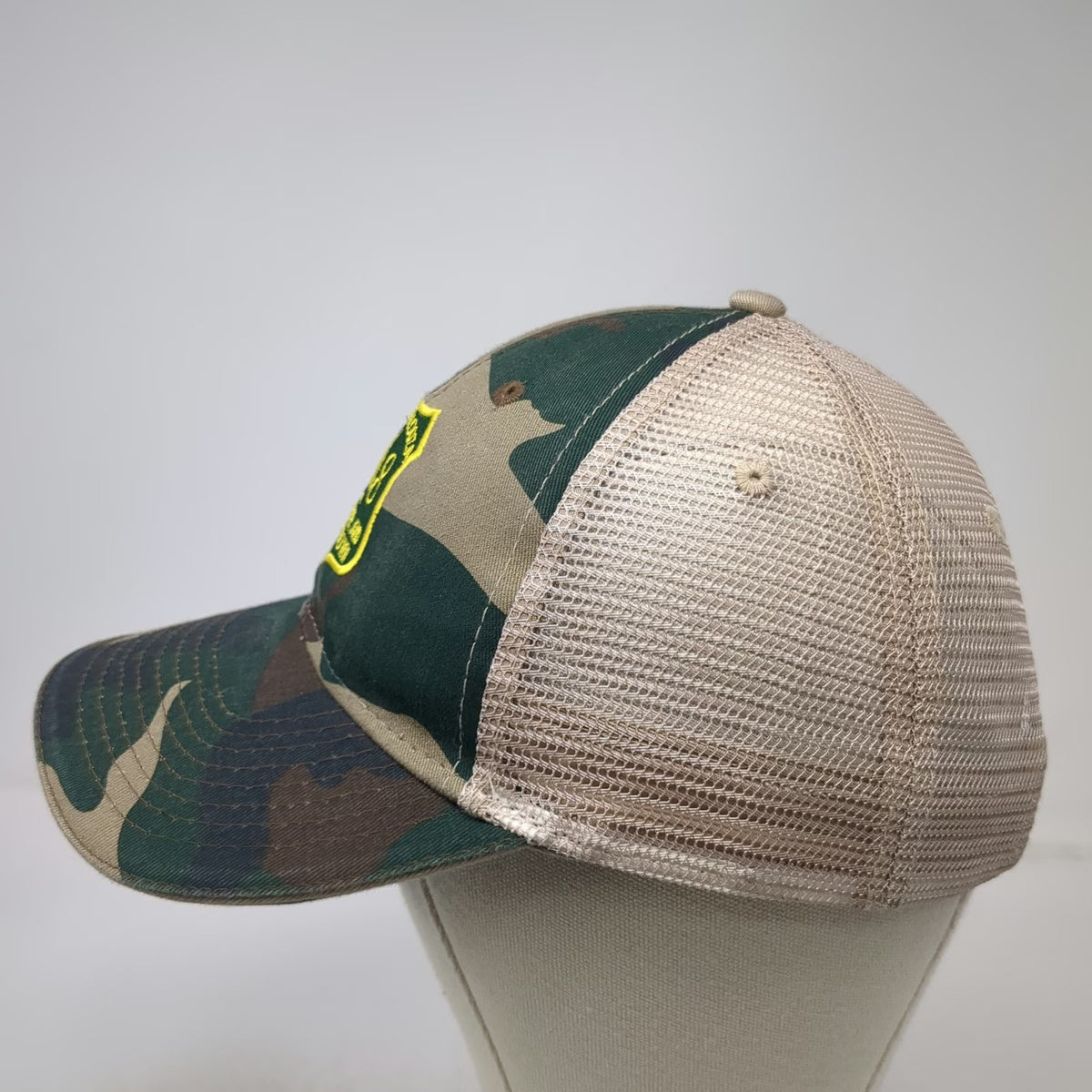 Green Camo Baseball Cap One Size Mesh Back Drink Beer And Don't Drown Patch Hat