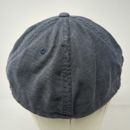 Quiksilver Baseball Cap Blue XL Flexfit Linen Blend Embroidered Logo Stretch Hat