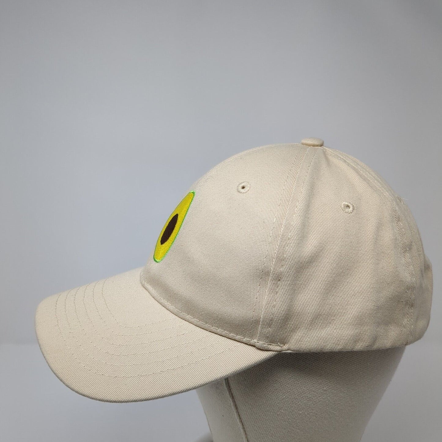 Avocado Strapback Hat Tan One Size Adjustable Embroidered 6 Panel Cotton