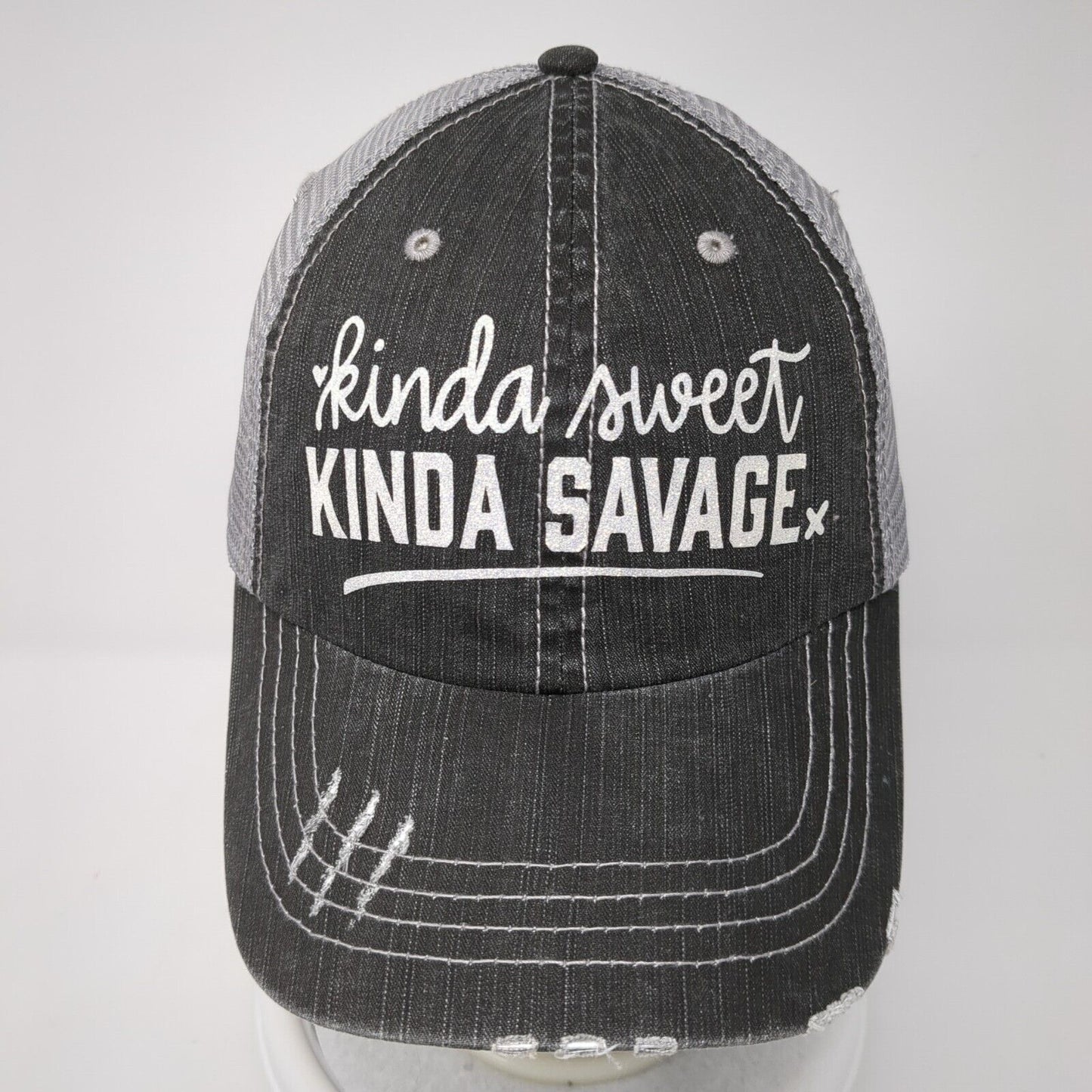 Kinda Sweet Kinda Savage Strapback Trucker Hat Gray One Size Mesh Back