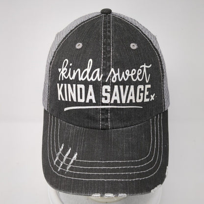 Kinda Sweet Kinda Savage Strapback Trucker Hat Gray One Size Mesh Back