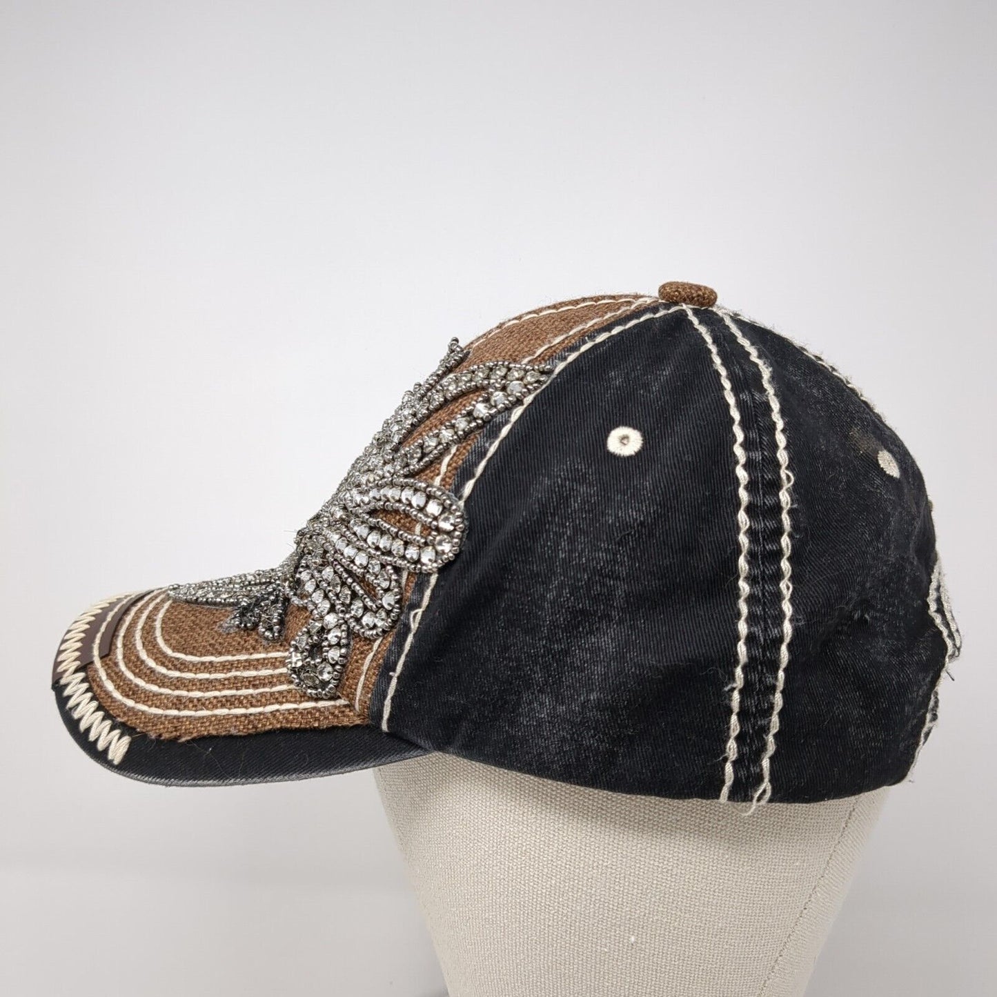 Unbranded Slideback Straws Hat Brown One Size Adjustable Rhinestone Jeweled