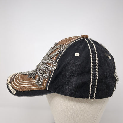 Unbranded Slideback Straws Hat Brown One Size Adjustable Rhinestone Jeweled