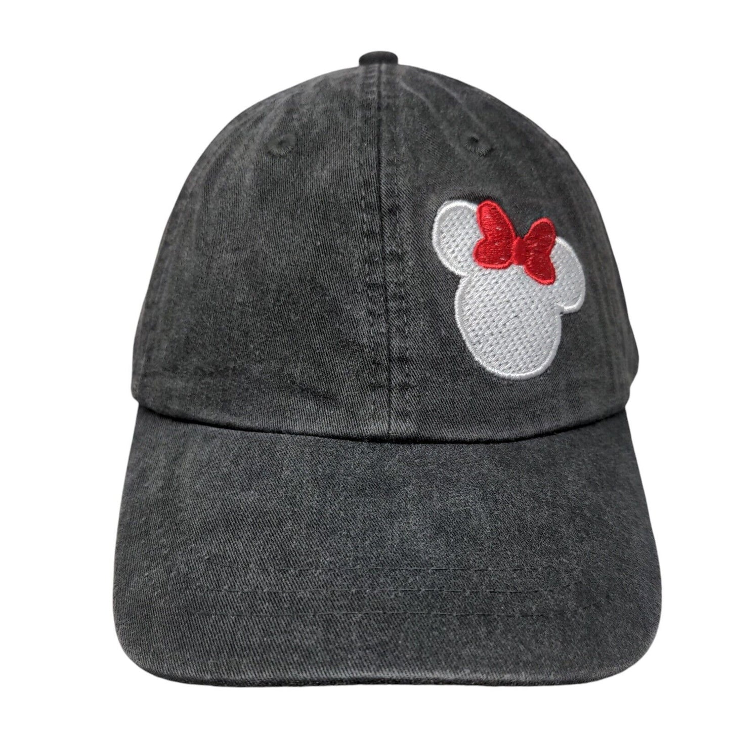 Minnie Mouse Slideback Hat Gray One Size Embroidered Leather Strap Adams