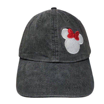 Minnie Mouse Slideback Hat Gray One Size Embroidered Leather Strap Adams