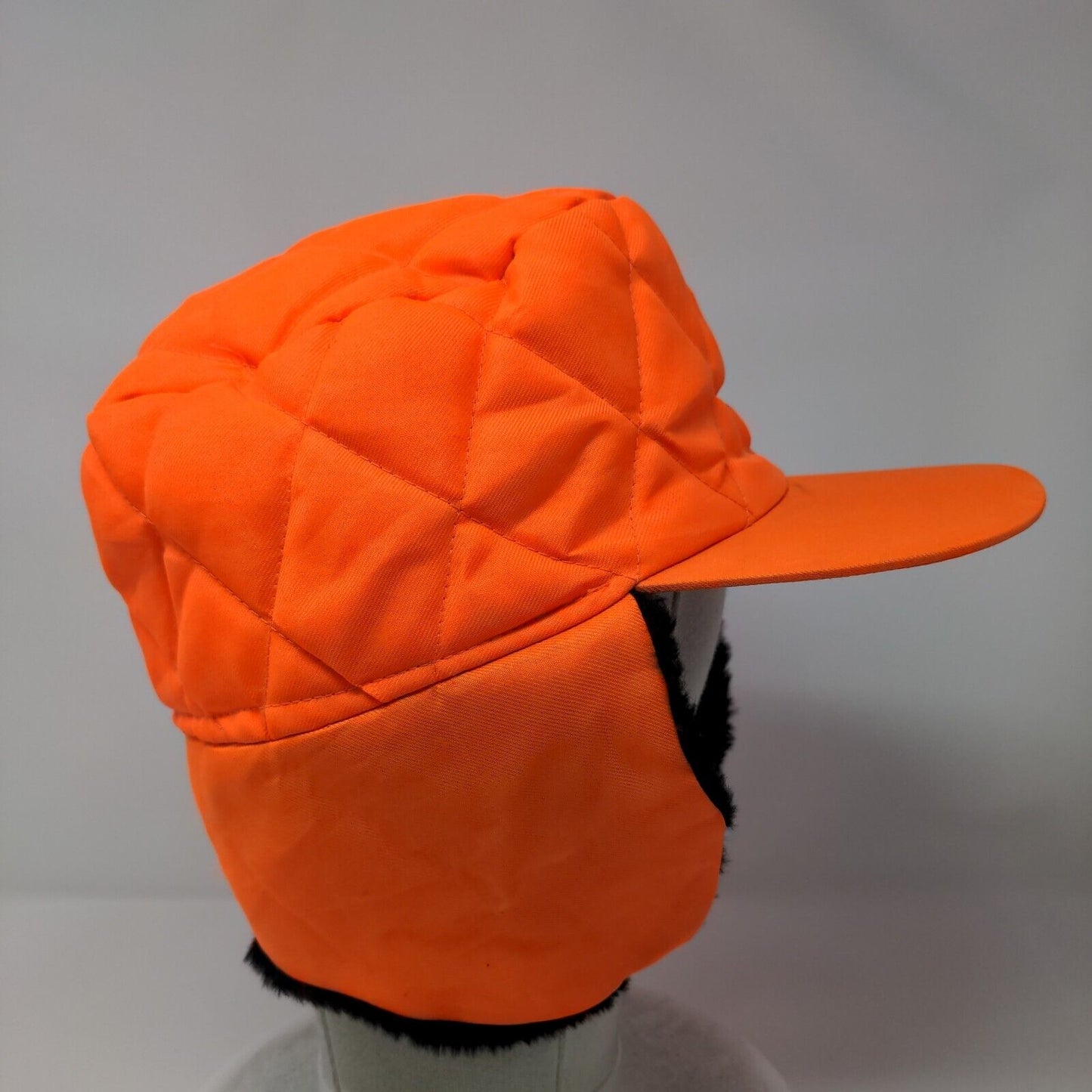 Unbranded Quilted Trapper Hat Orange XL Faux Fur Lined Ear Flap