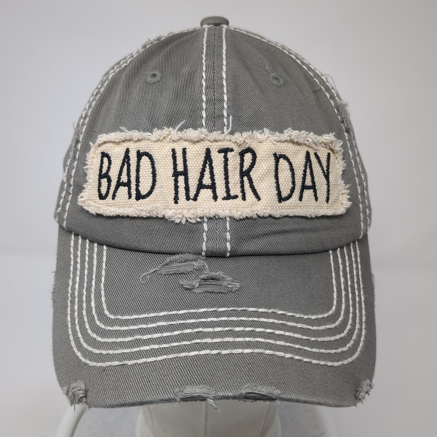 Bad Hair Day Baseball Cap Gray One Size Adjustable Distressed KB ETHOS Vintage