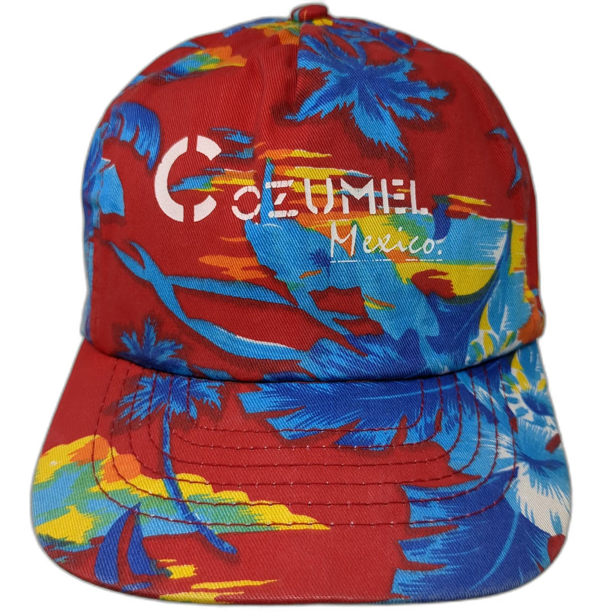 5 Panel Red One Size Tropical Palm Tree Print Cozumel Mexico Snapback Cotton Hat