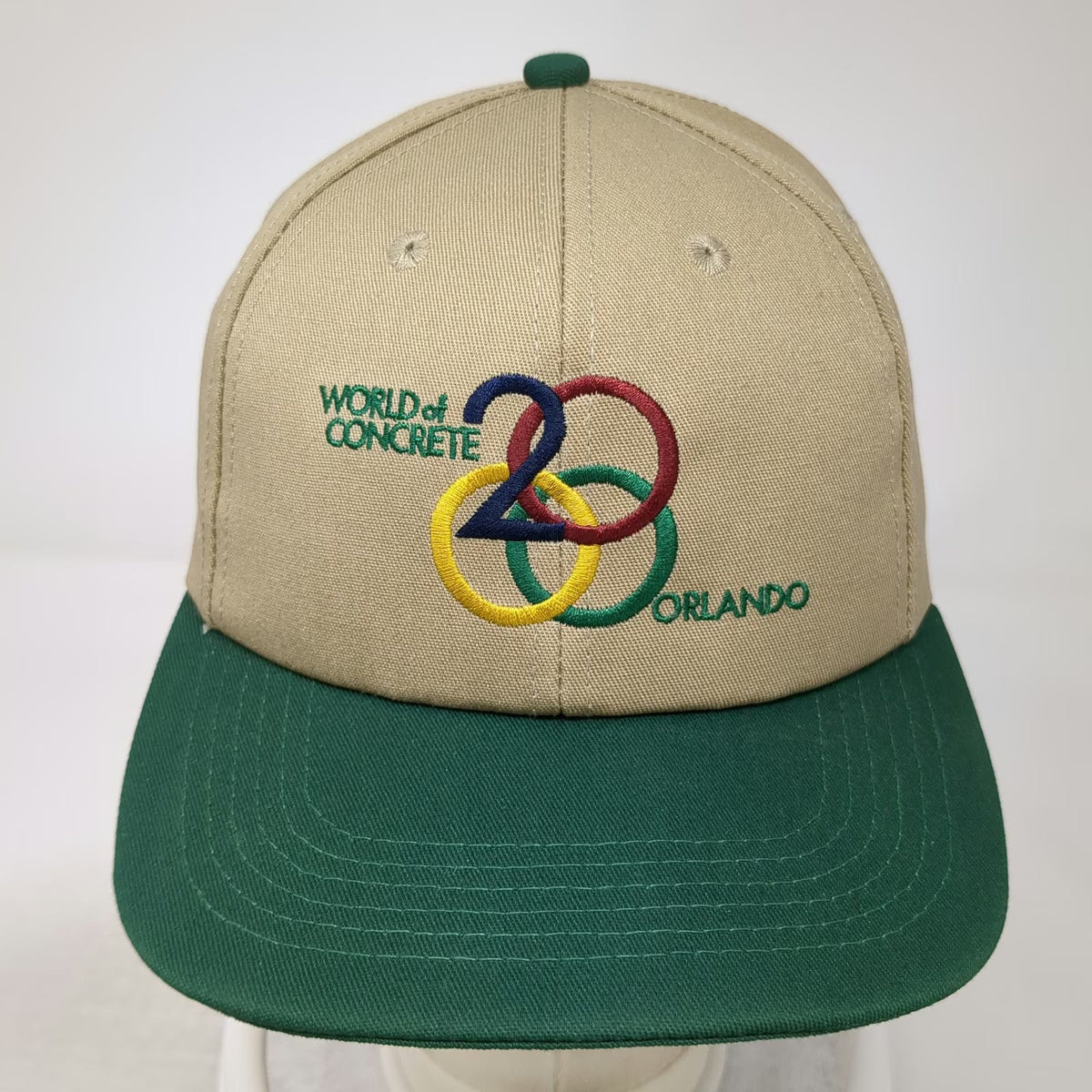 World of Concrete Orlando Beige Green Snapback Hat One Size Embroidered Twill