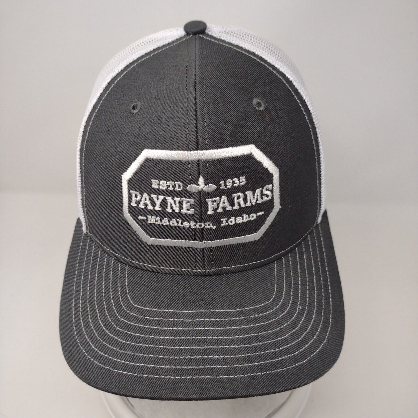 Payne Farms Snapback Mesh Back Trucker Hat Gray OSFA Embroidered