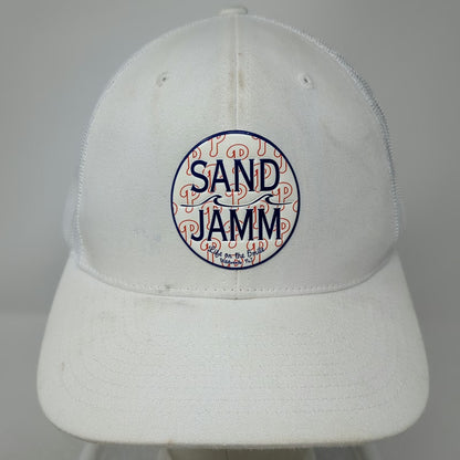 KBETHOS Trucker Hat White One Size Snapback Mesh Sand Jamm Wildwood NJ Graphic