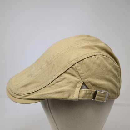 Newsboy Cap Beige One Size Side Buckles Slideback Cotton Panelled Driving Hat