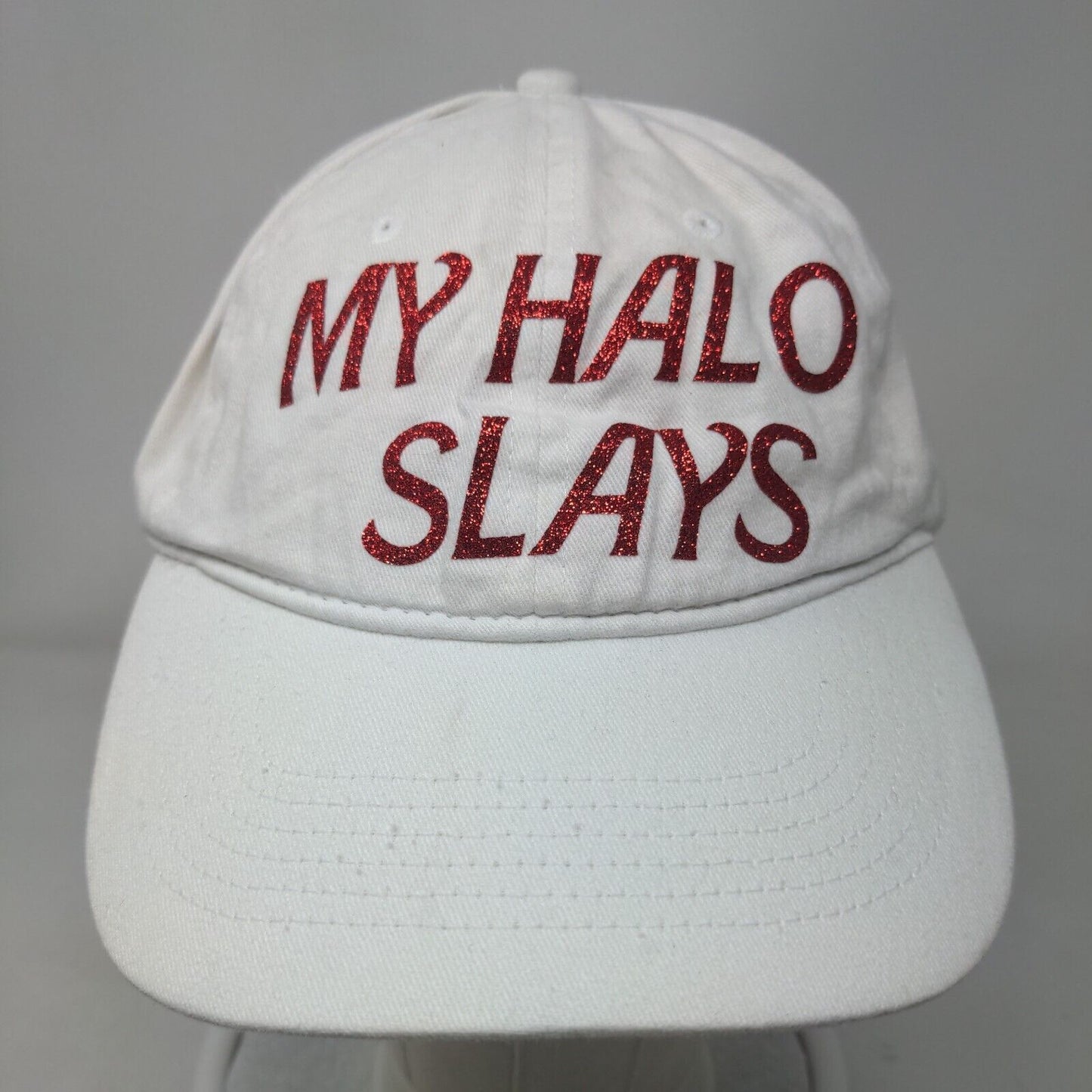 My Halo Slays Strapback Hat White One Size Adjustable 6 Panel Big X