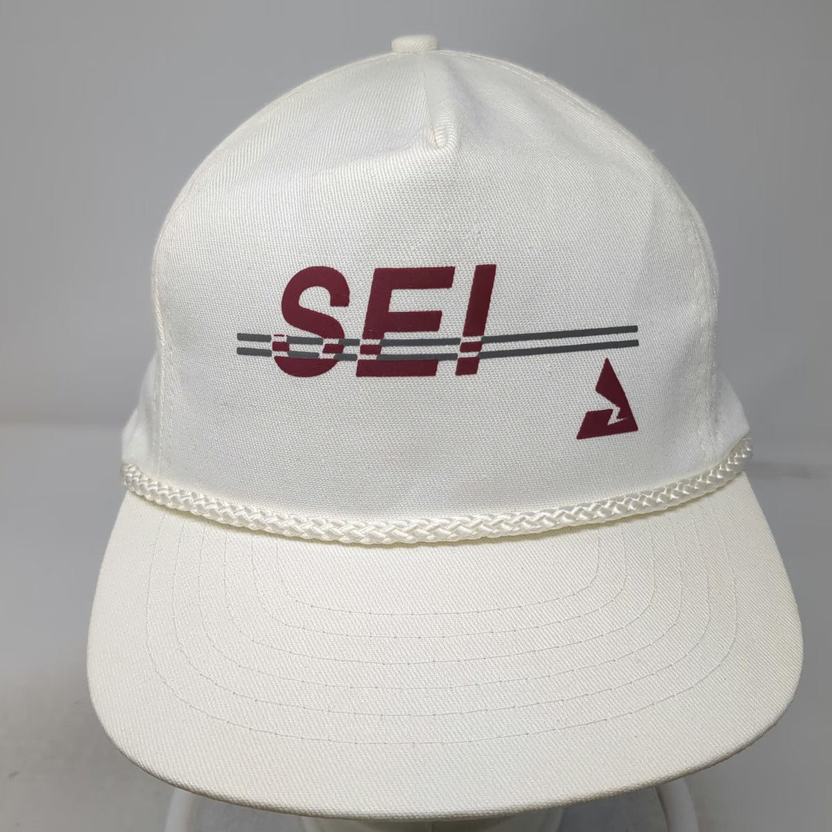 5 Panel White Red Gray One Size Rope Hat Snapback SEI Graphic Logo Cotton