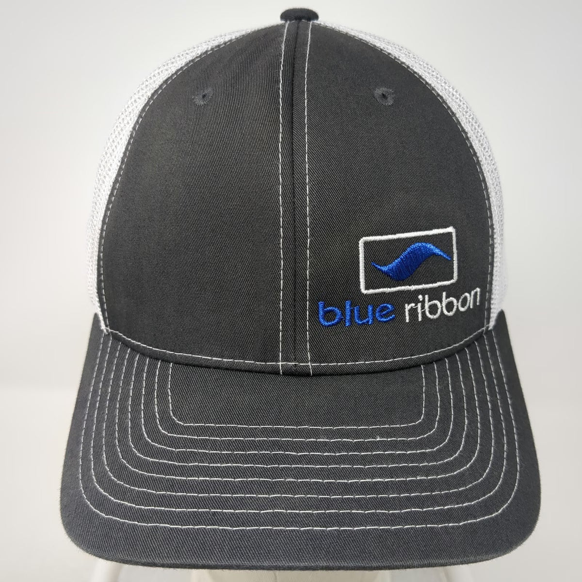 Richardson Trucker Hat Gray One Size Blue Ribbon Mesh Back Snapback Embroidered