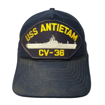 USS Antietam CV-36 Patch Snapback Hat Blue One Size Solid Adjustable