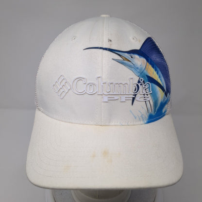 Columbia PFG Unisex Fitted Trucker Hat White L/XL Mesh Back Vented Holes 6 Panel
