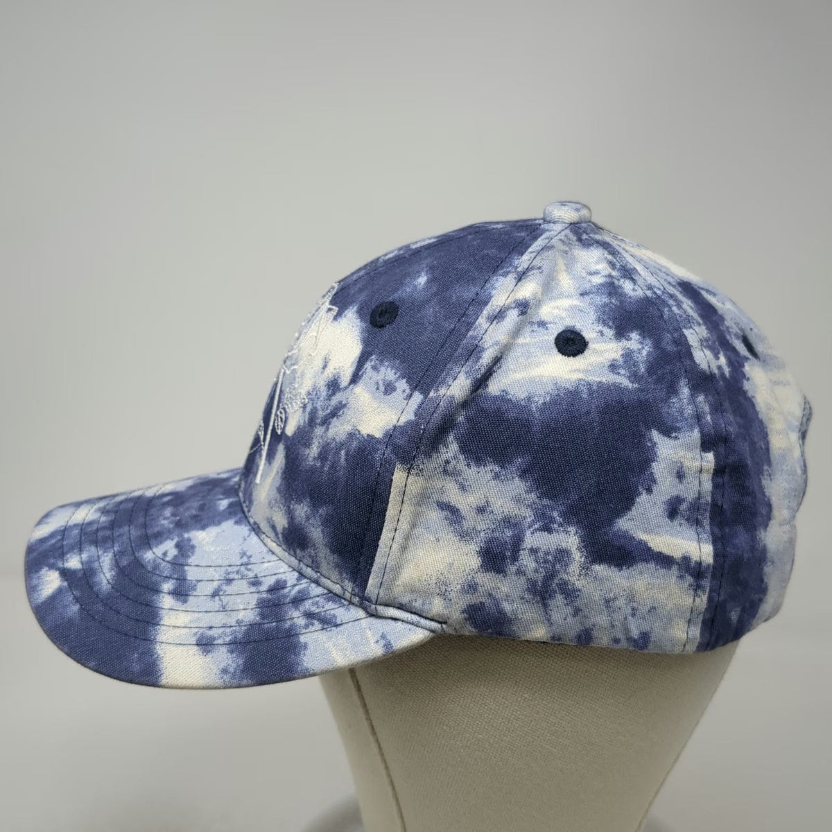CLOTIME Blue Tie Dye Rose Embroidery Baseball Cap One Size Slideback Flower Hat