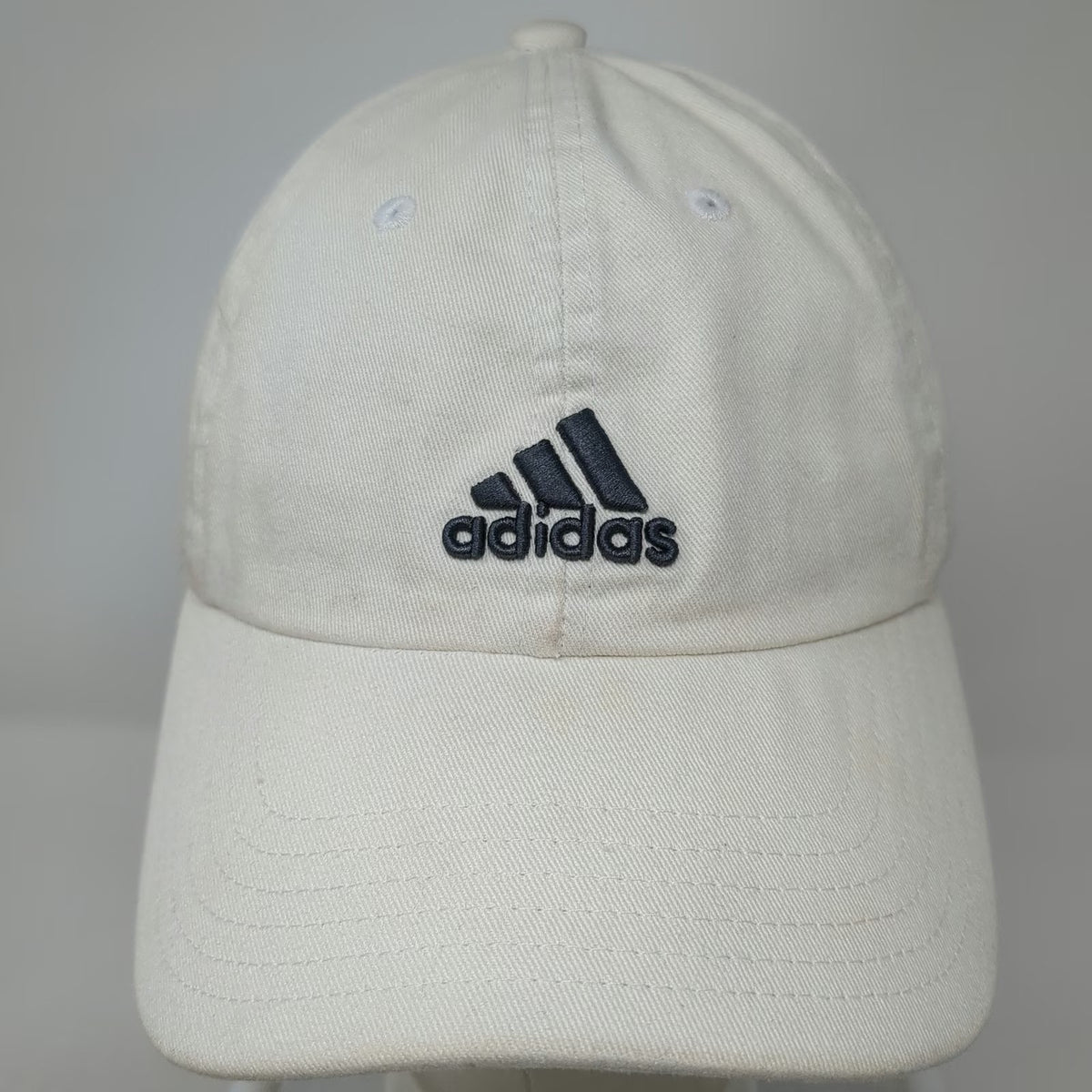 Adidas Baseball Cap White One Size Embroidered Logo Cotton Slideback Strap Hat