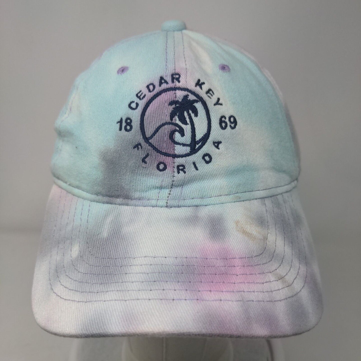 Cedar Key Florida 1869 Slideback Hat Multi One Size Embroidered Tie Dye
