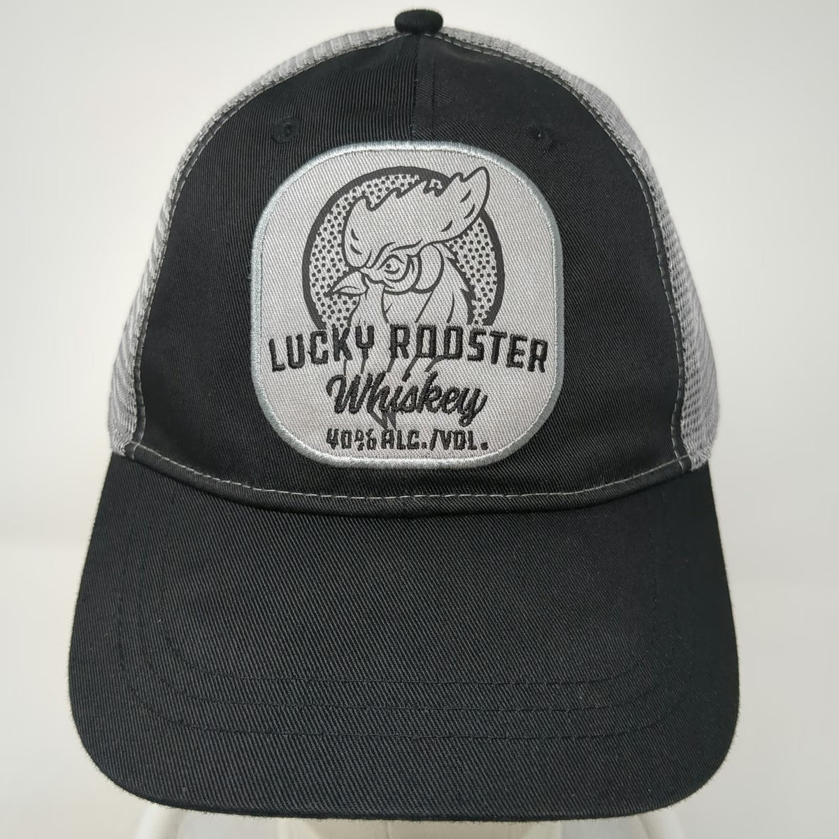 Infinity Trucker Hat Black Gray One Size Mesh Snapback Lucky Rooster Whiskey
