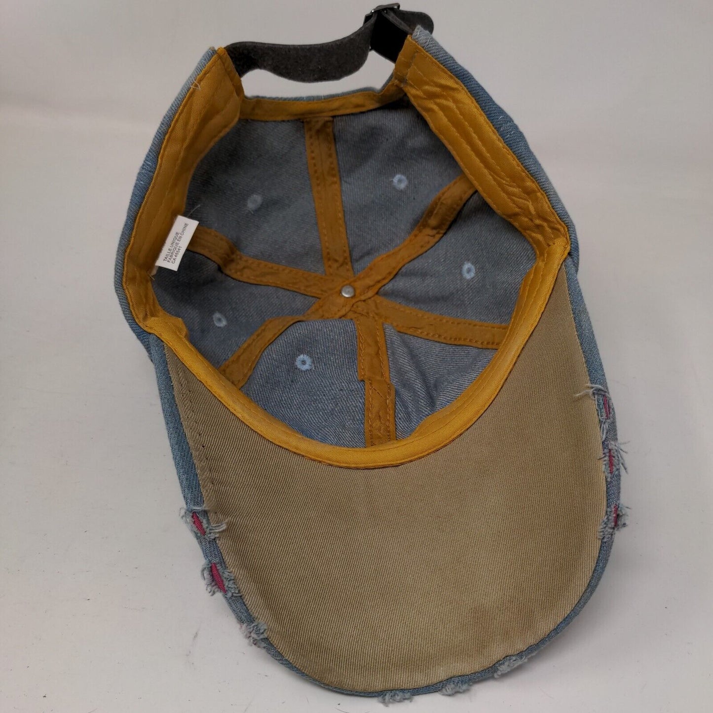 Unbranded Slideback Hat Blue OSFM Leather Strap Embellished Denim