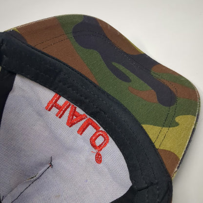 5 Panel Green Camo Embroidered Halo Logo Hat One Size Slideback Cotton Buckle
