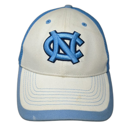 New Era Baseball Cap Blue White M UNC Tar Heels Logo Mesh Back Stretch Fit Hat