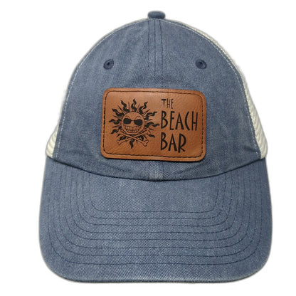 Sportsman Trucker Hat Blue White One Size Leather Patch Mesh St John USVI Bar