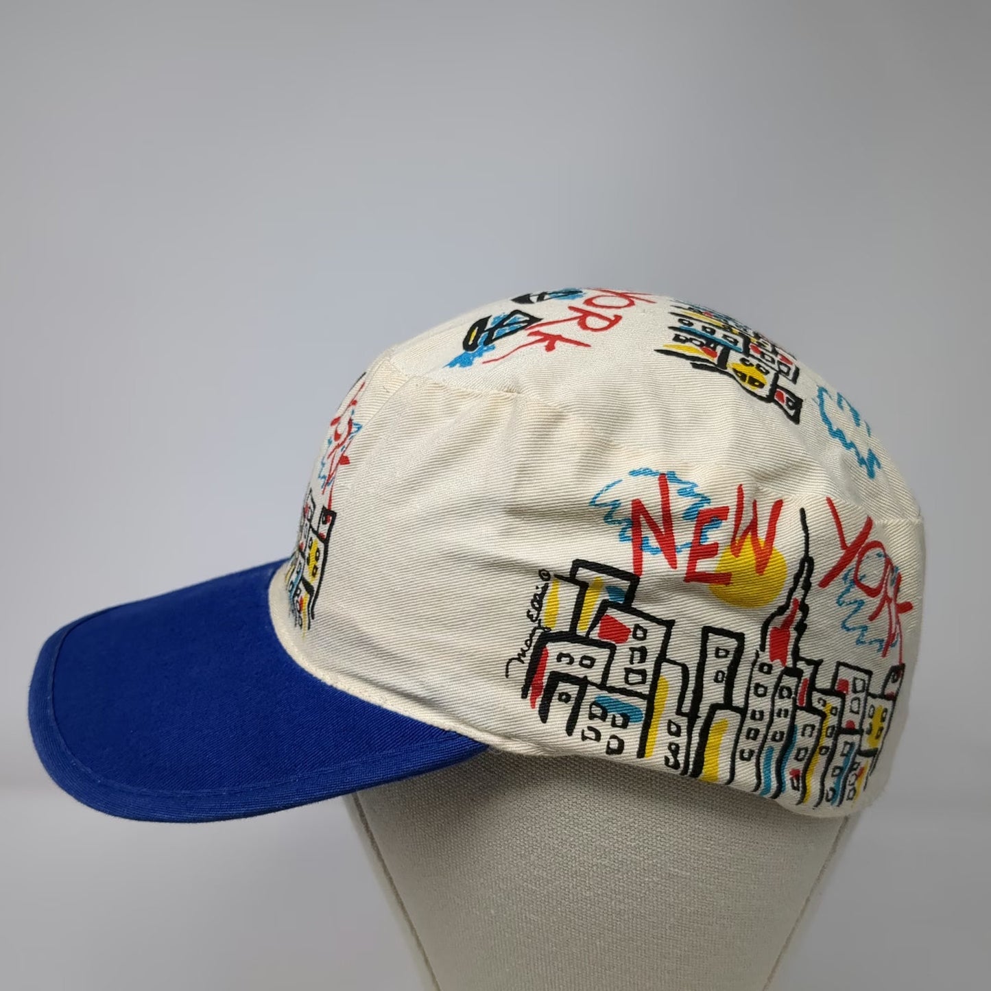 By Play Army Cap White Blue OS New York Skyline Cityscape Graphic Cotton Hat