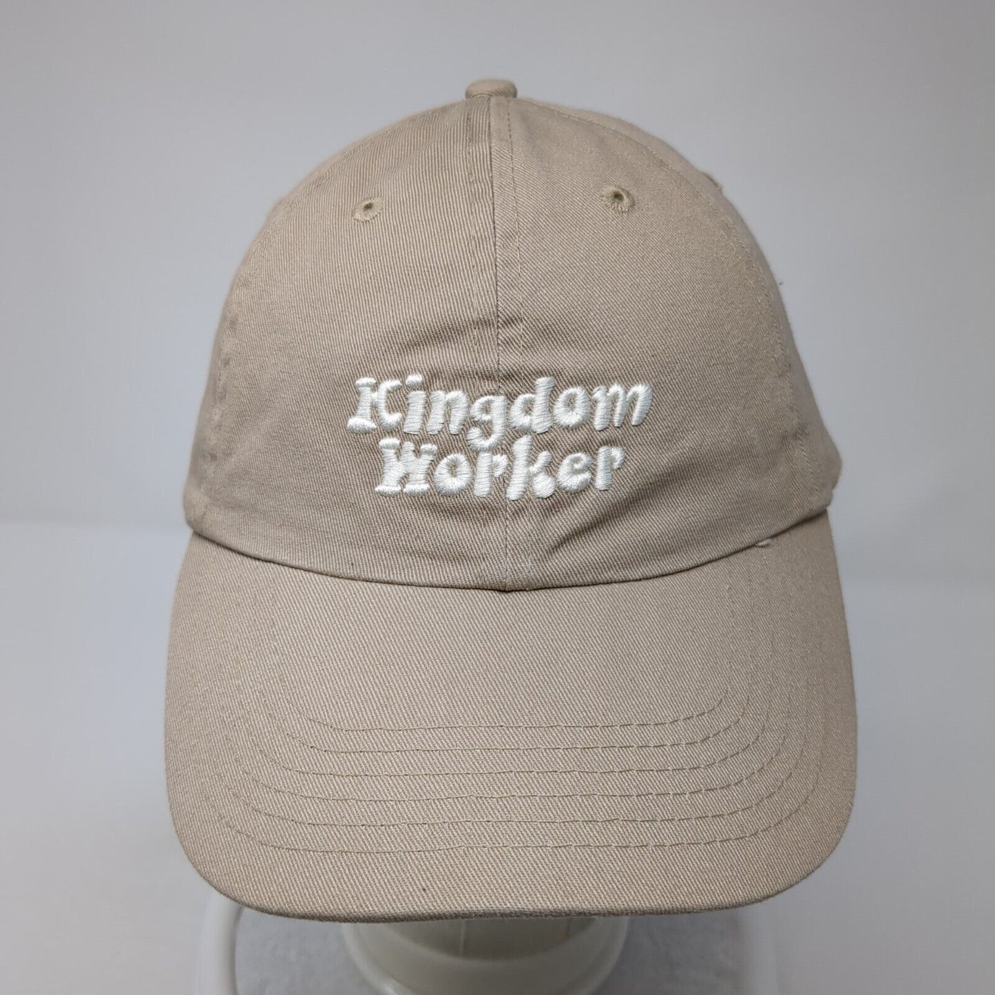 Kingdom Worker Slideback Hat Tan One Size Adjustable Embroidered 6 Panel Cotton