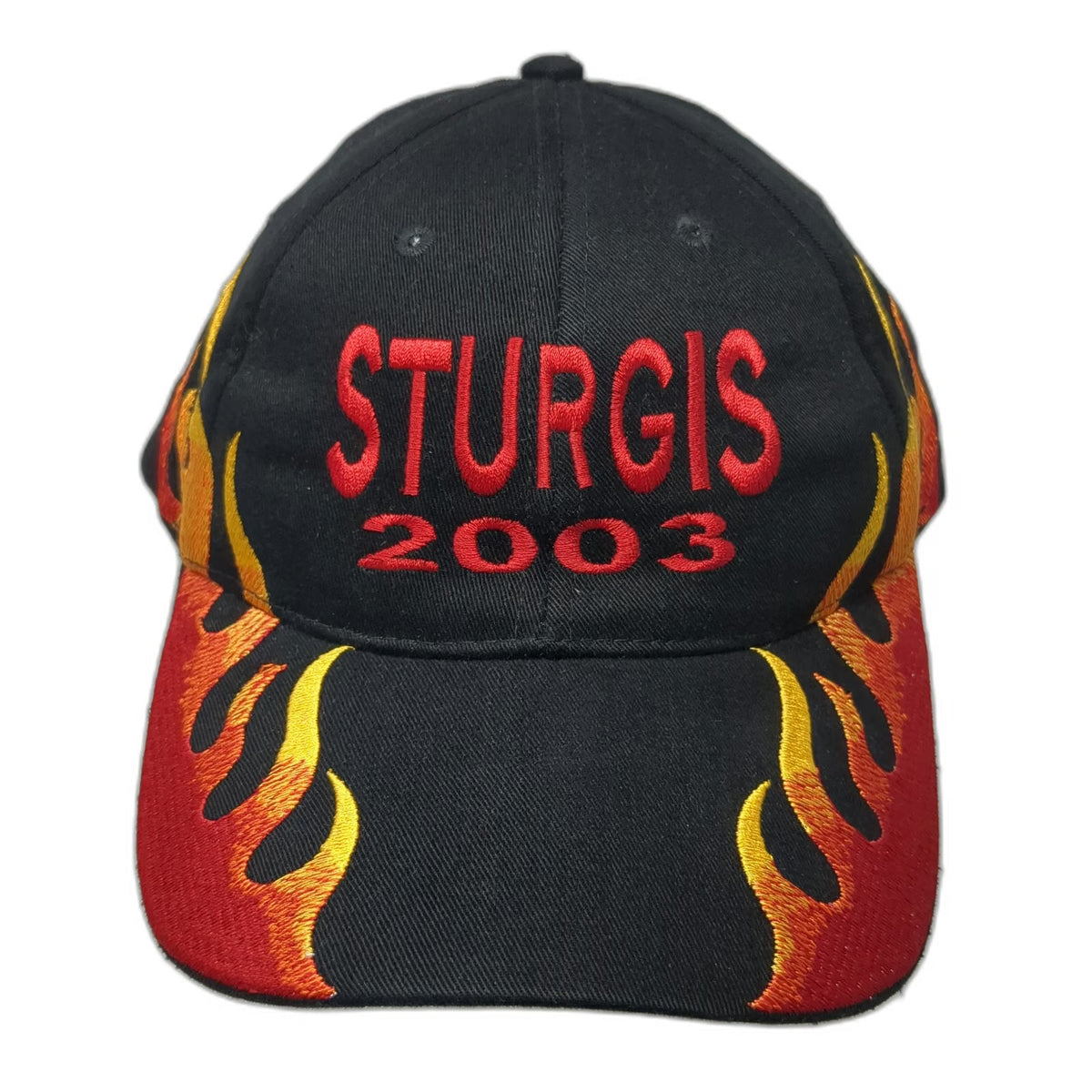 Nissun Baseball Cap Black Sturgis 2003 Flame Embroidery Strapback Hat Vintage